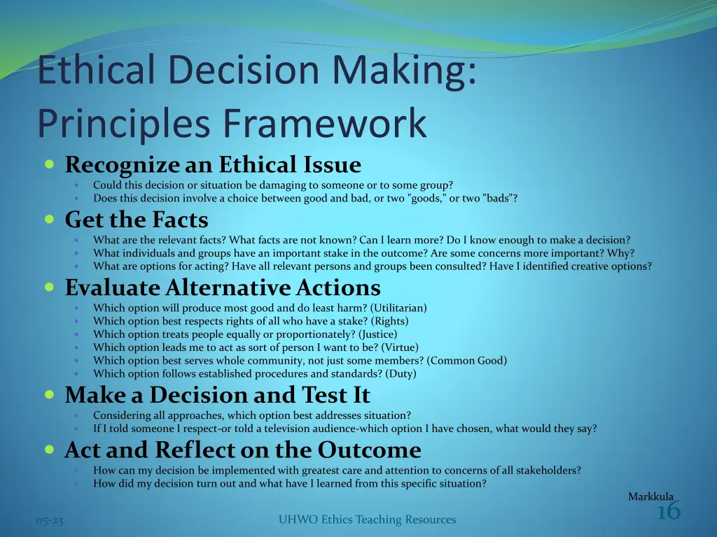 ethical decision making principles framework