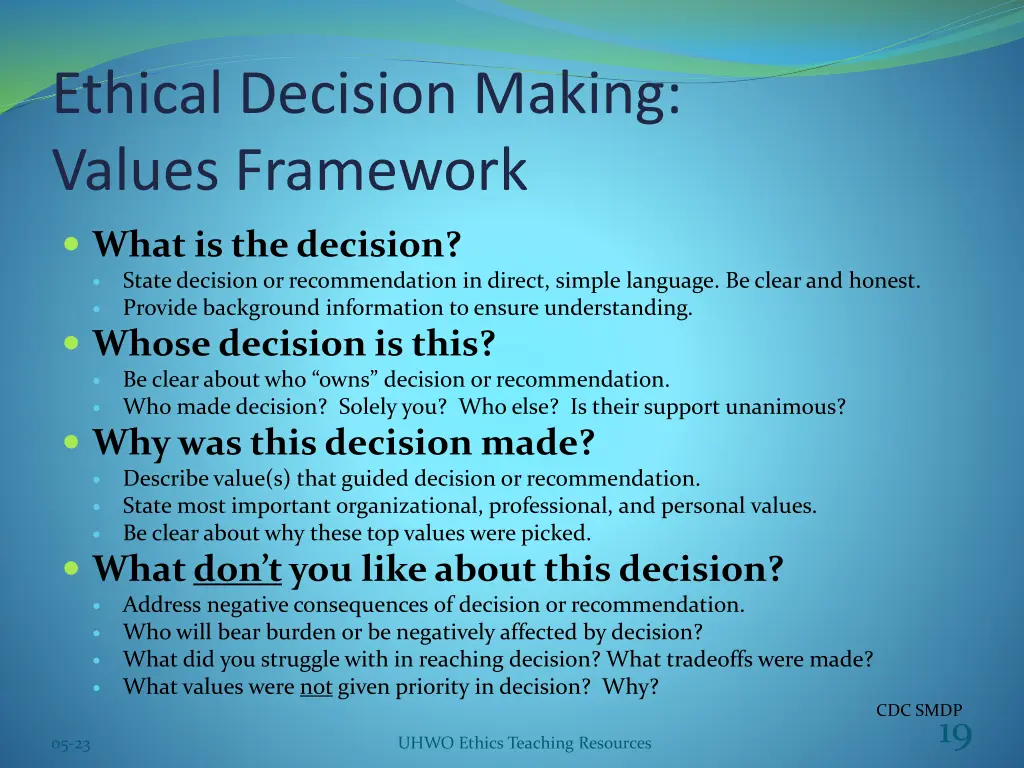 ethical decision making values framework