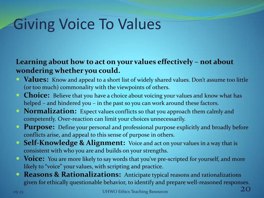 giving voice to values