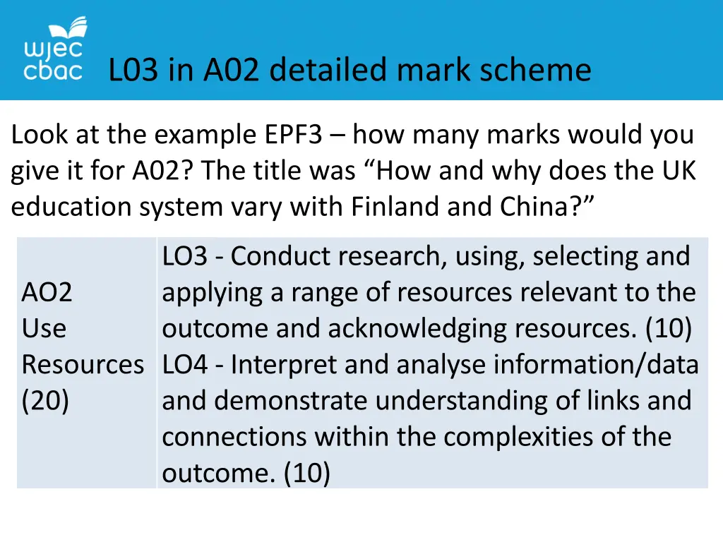 l03 in a02 detailed mark scheme
