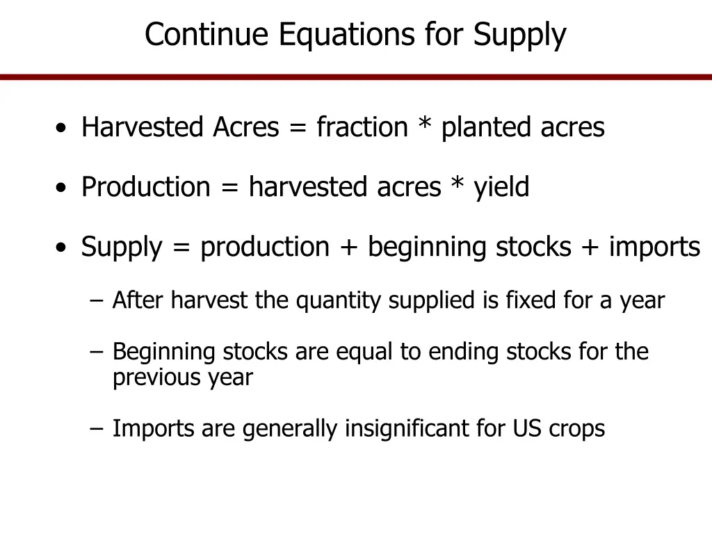 continue equations for supply