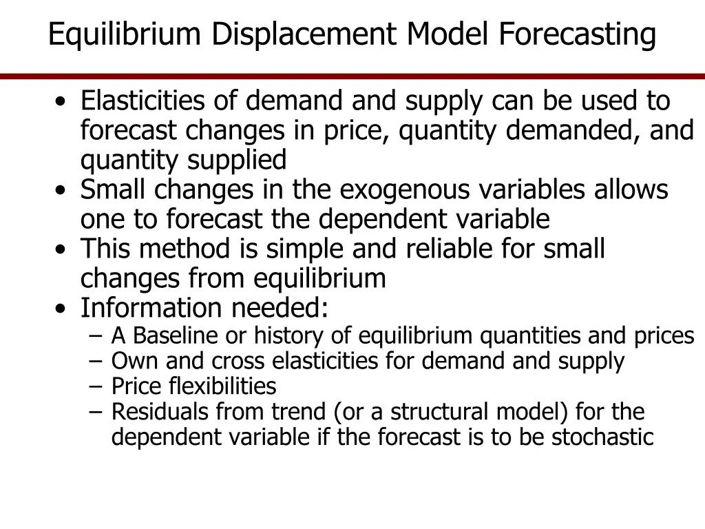 equilibrium displacement model forecasting