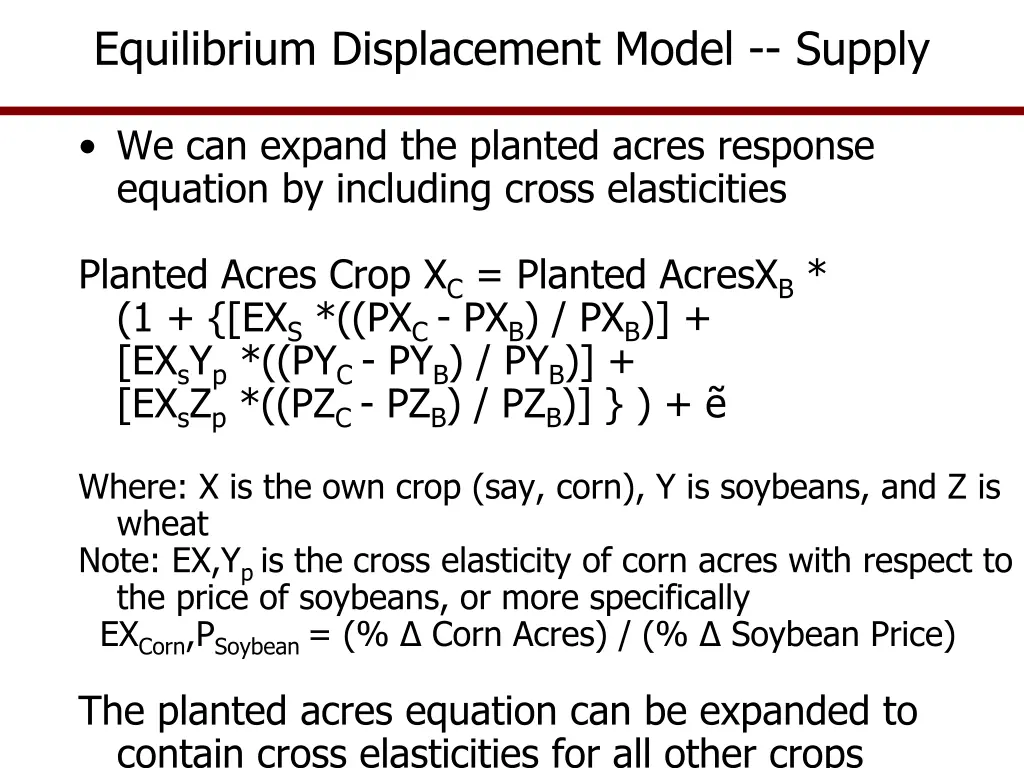 equilibrium displacement model supply