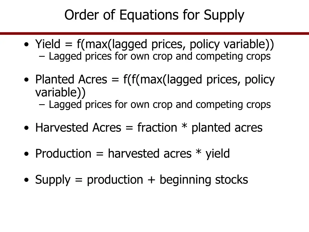 order of equations for supply