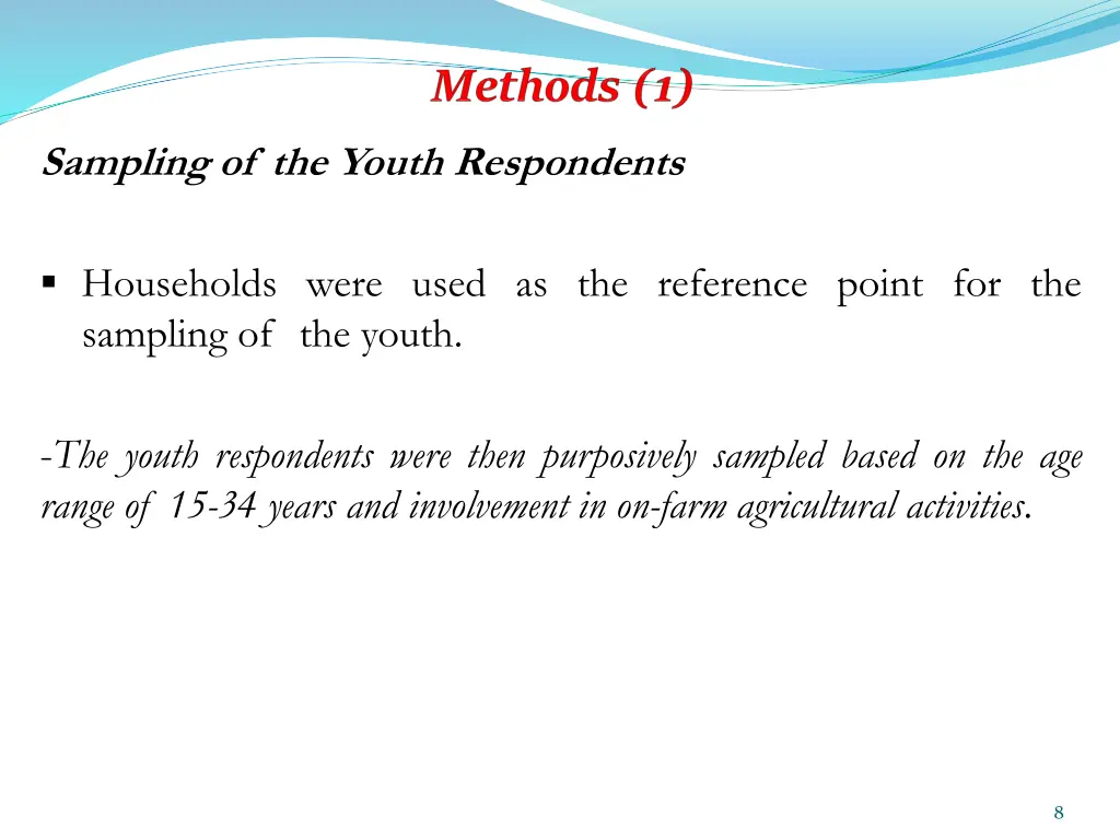 sampling of the youth respondents