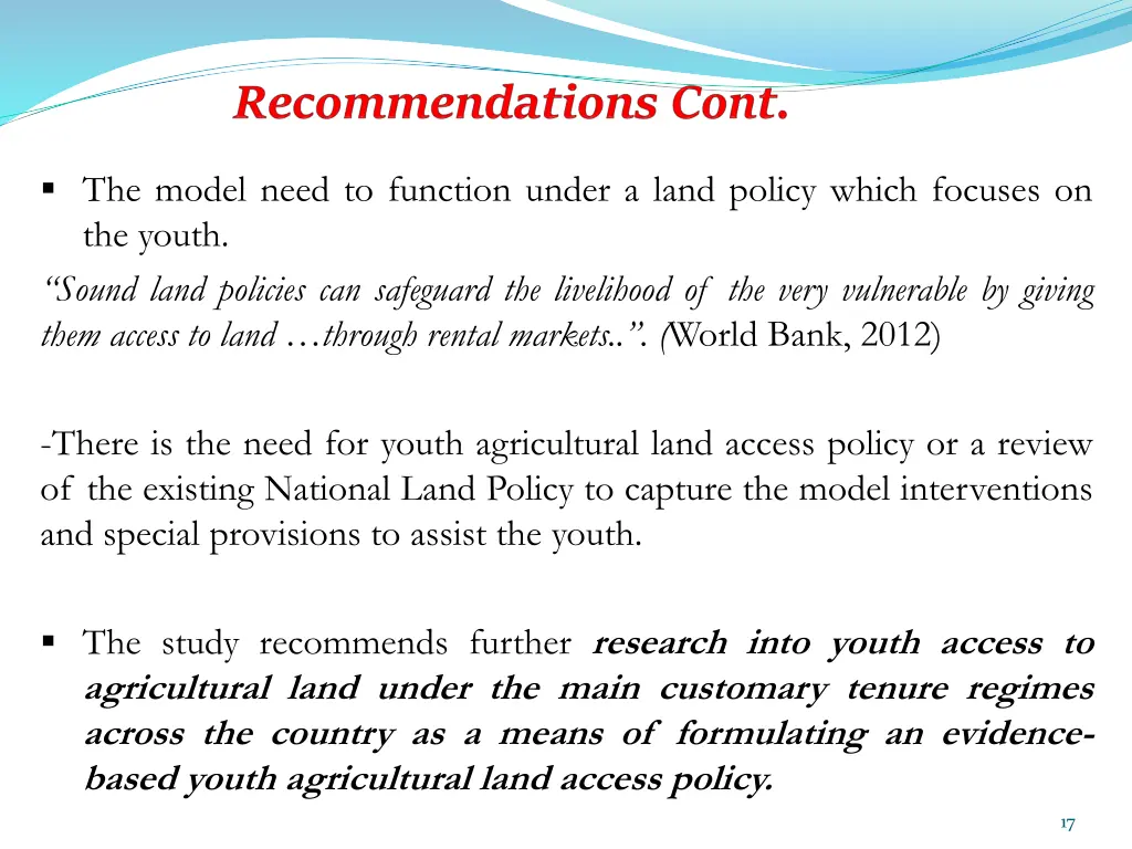 the model need to function under a land policy