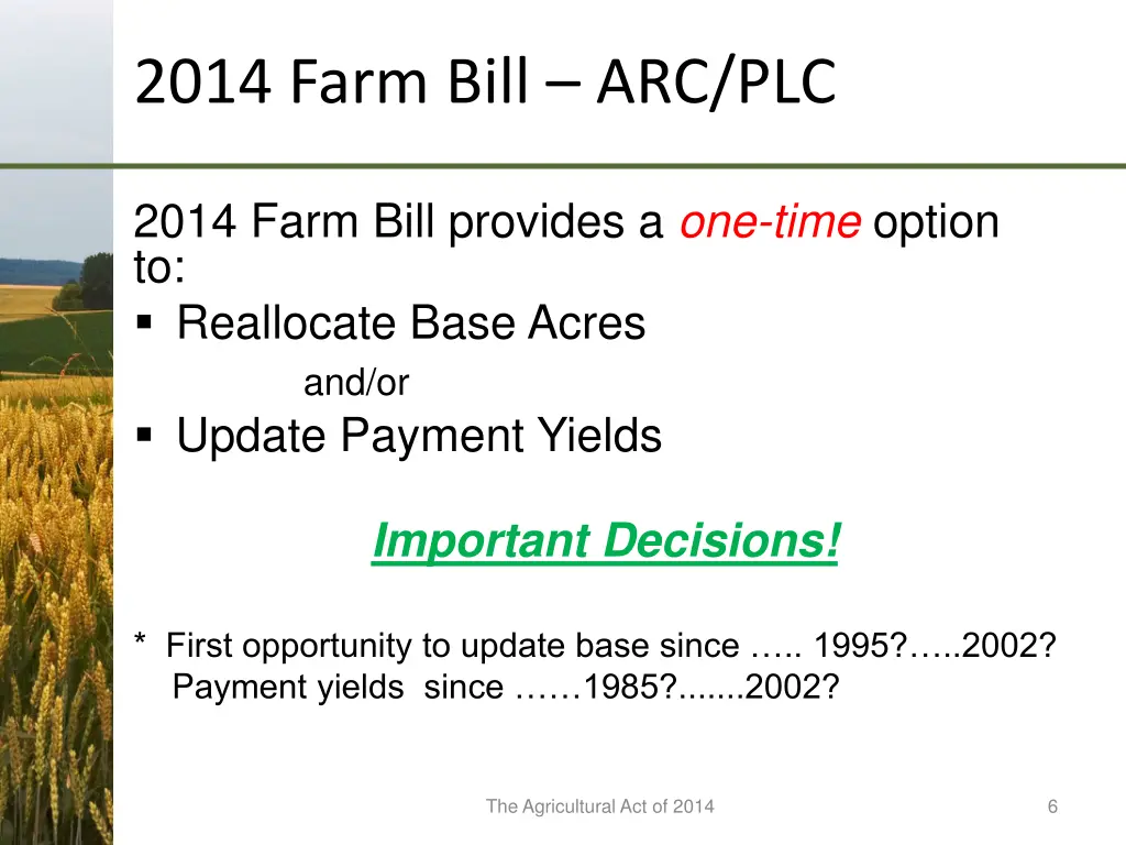 2014 farm bill arc plc 2