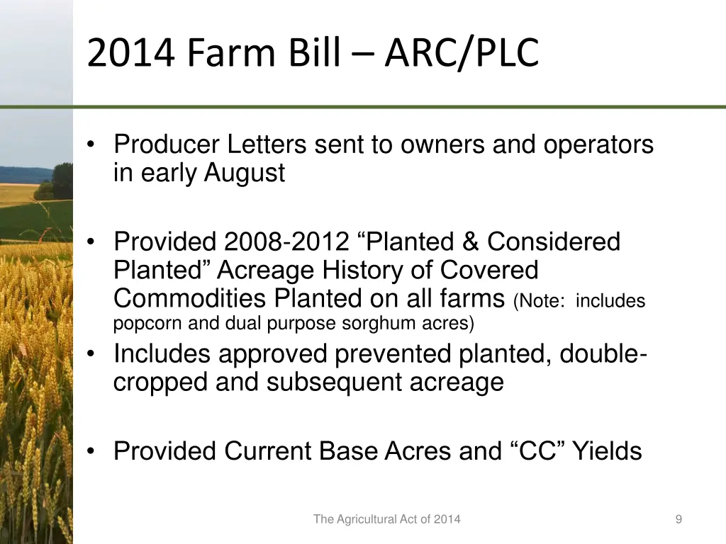 2014 farm bill arc plc 5