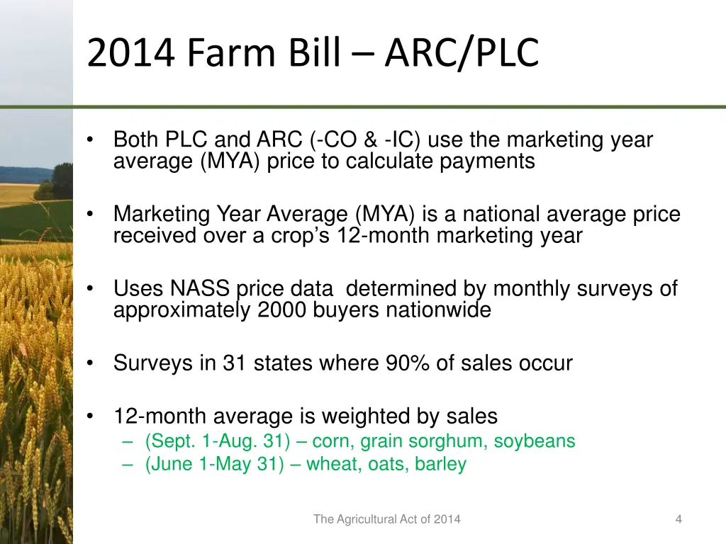 2014 farm bill arc plc