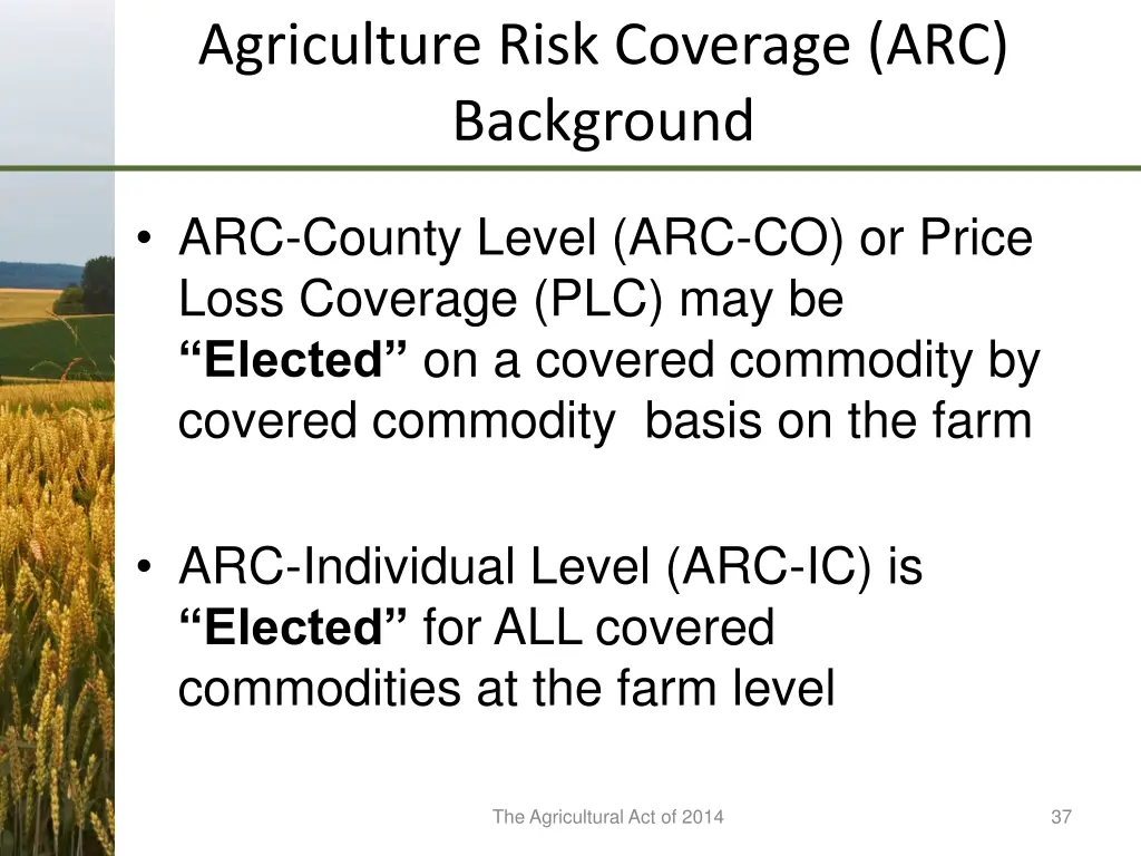 agriculture risk coverage arc background