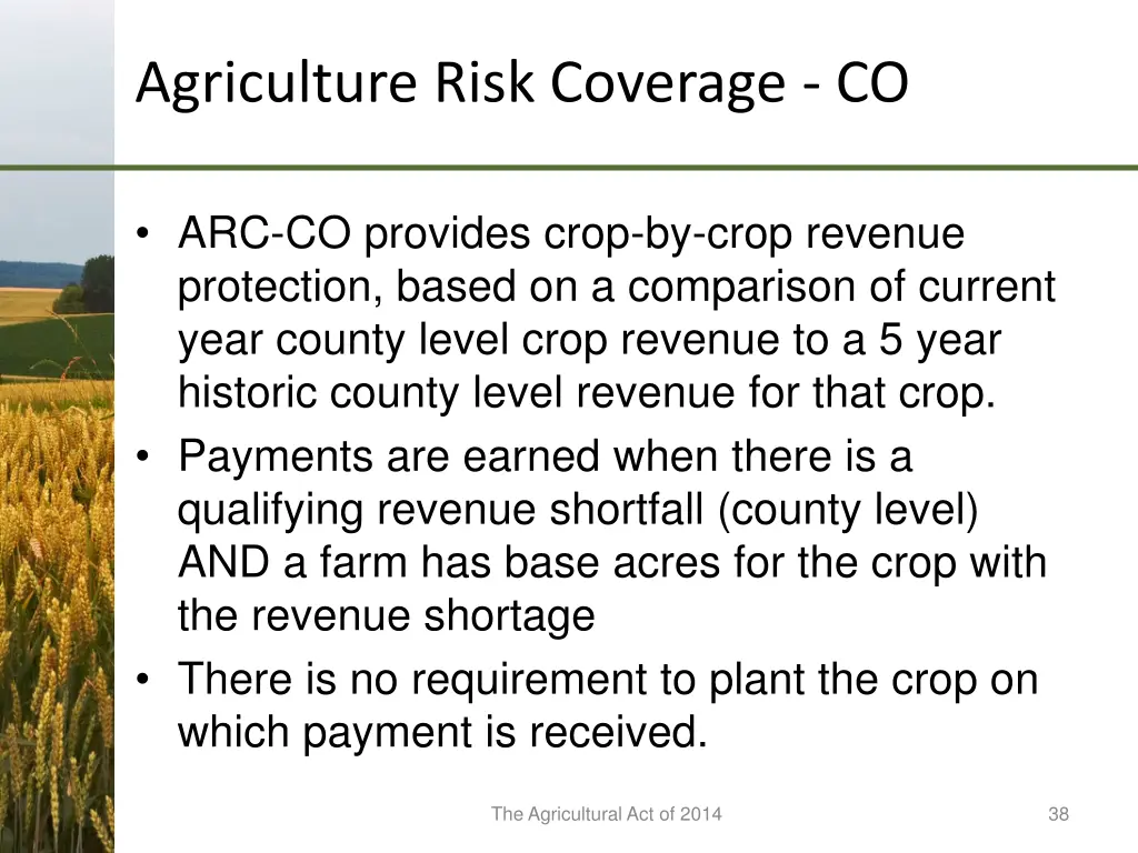 agriculture risk coverage co