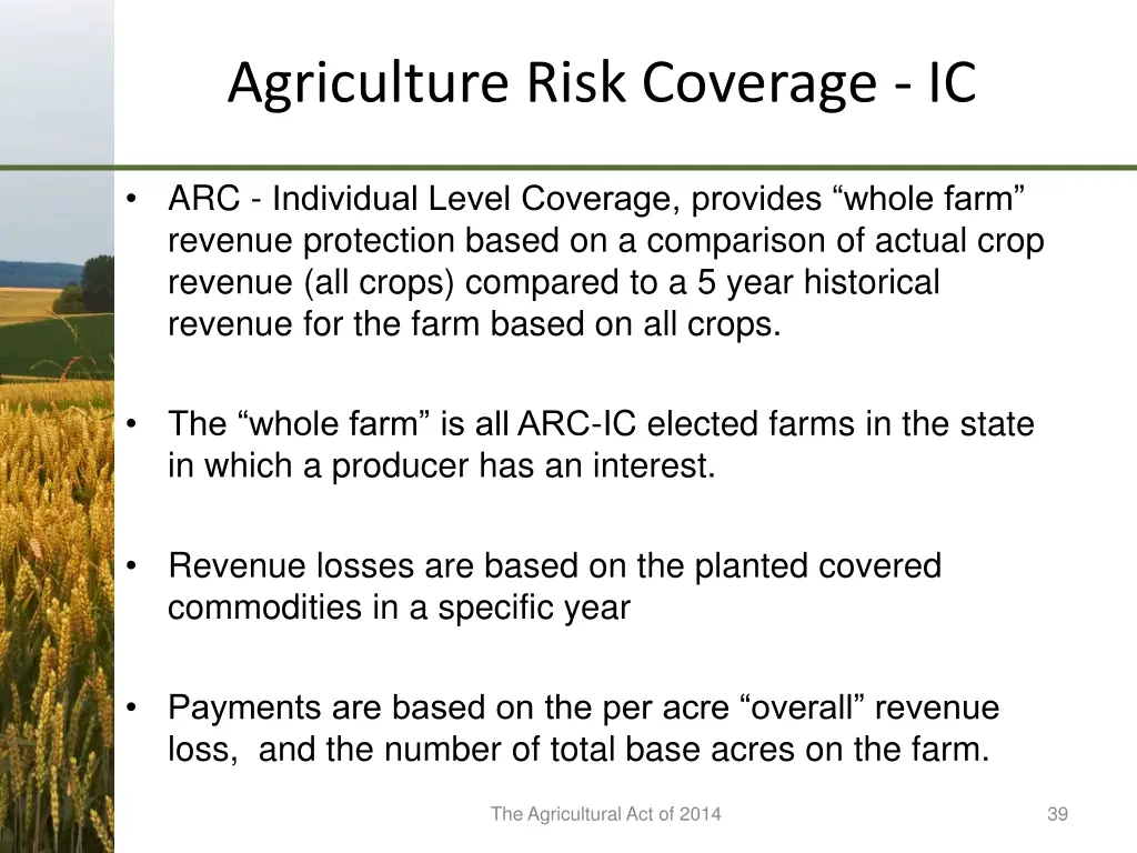 agriculture risk coverage ic