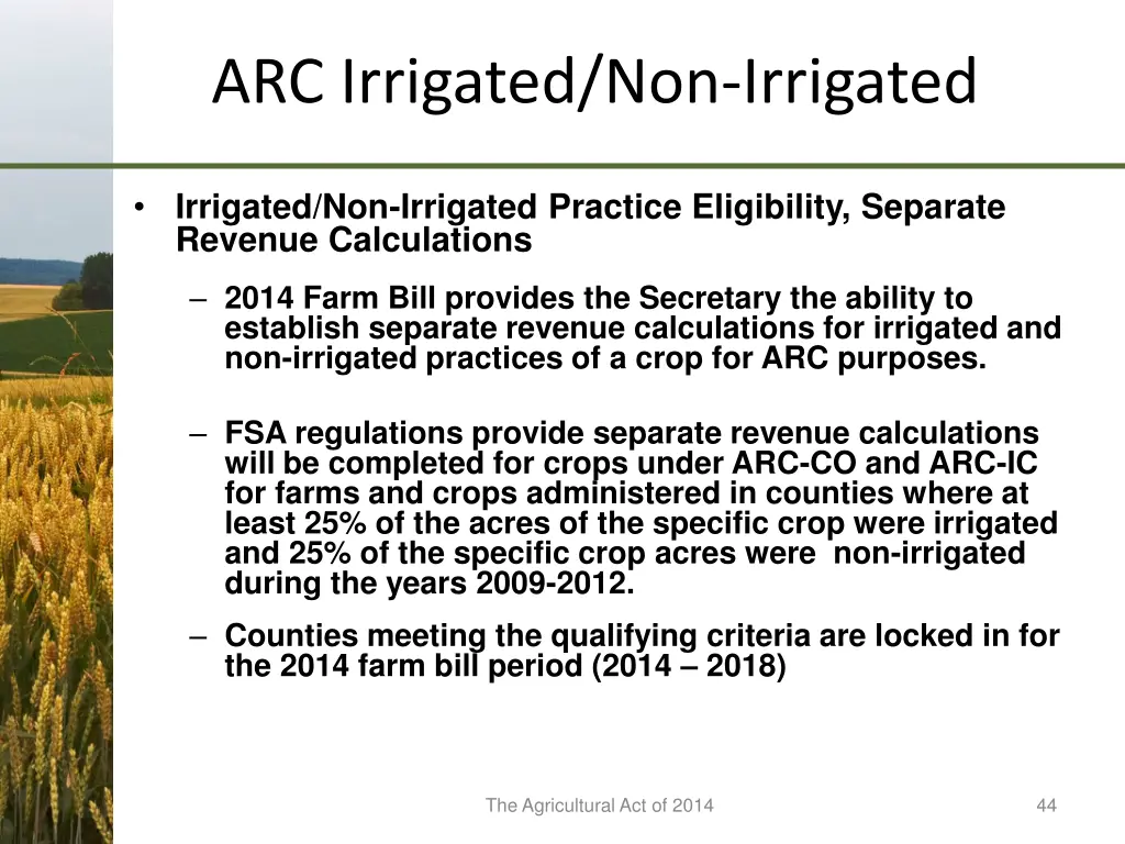 arc irrigated non irrigated