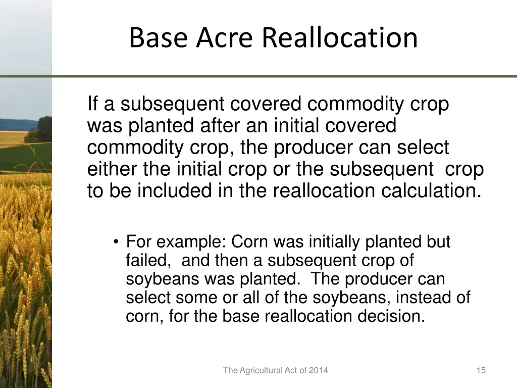 base acre reallocation