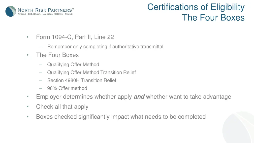 certifications of eligibility the four boxes