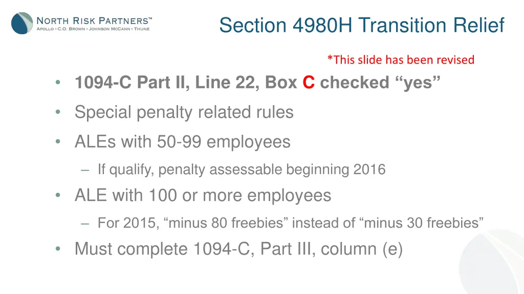 section 4980h transition relief