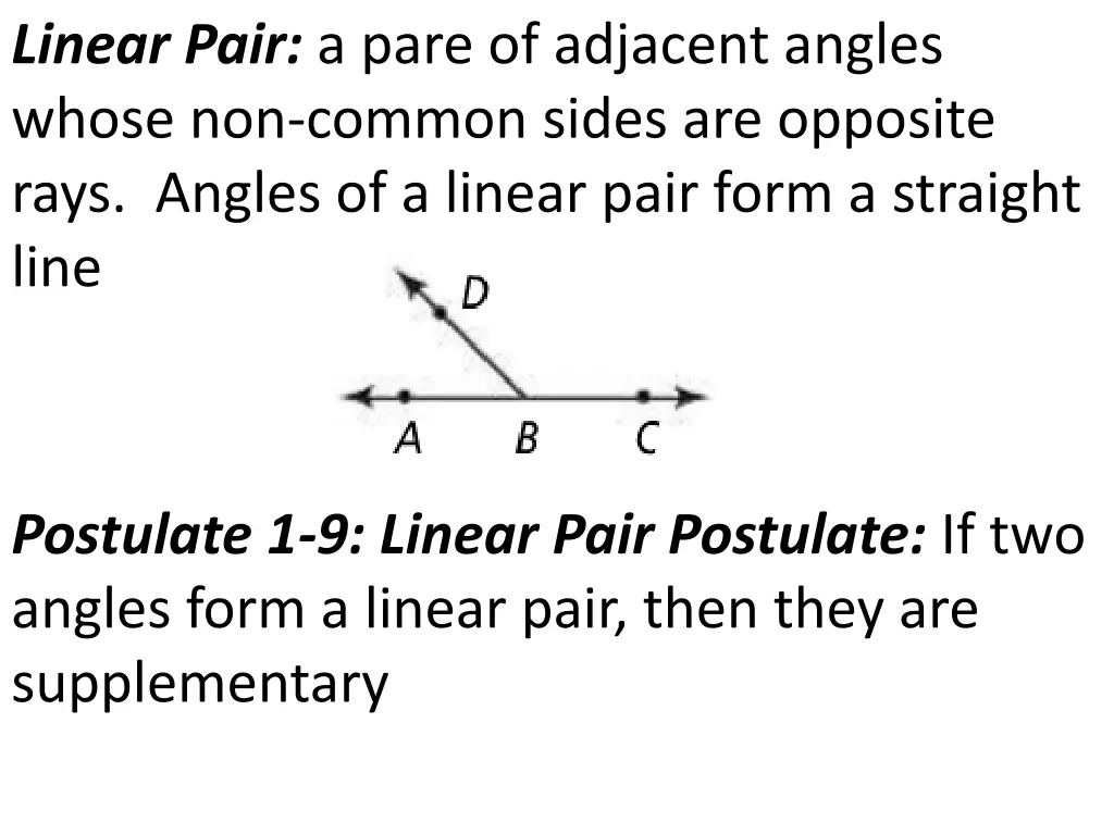 linear pair a pare of adjacent angles whose