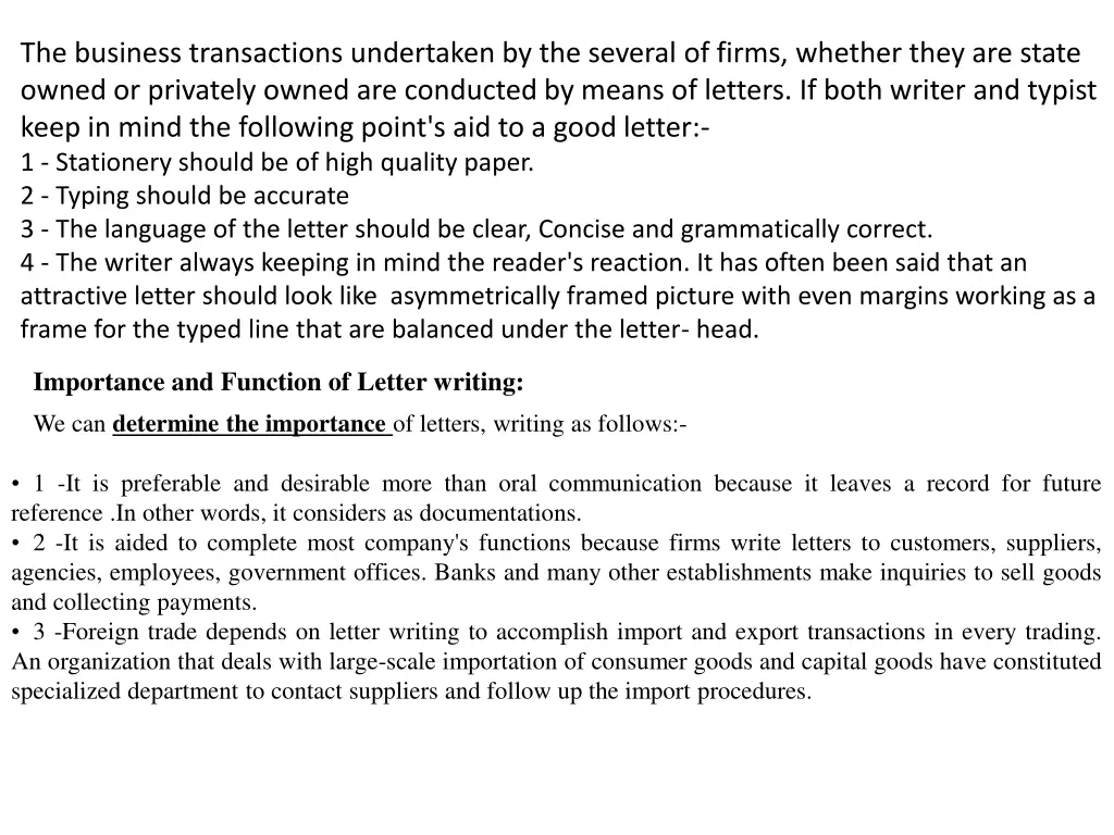 the business transactions undertaken