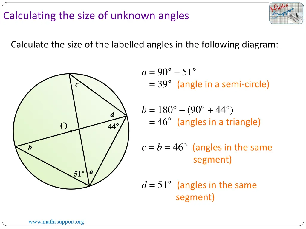 calculating the size of unknown angles 1