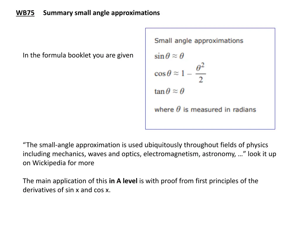 wb75 summary small angle approximations