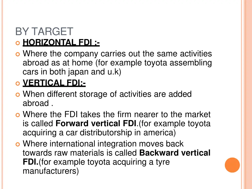 by target horizontal fdi where the company