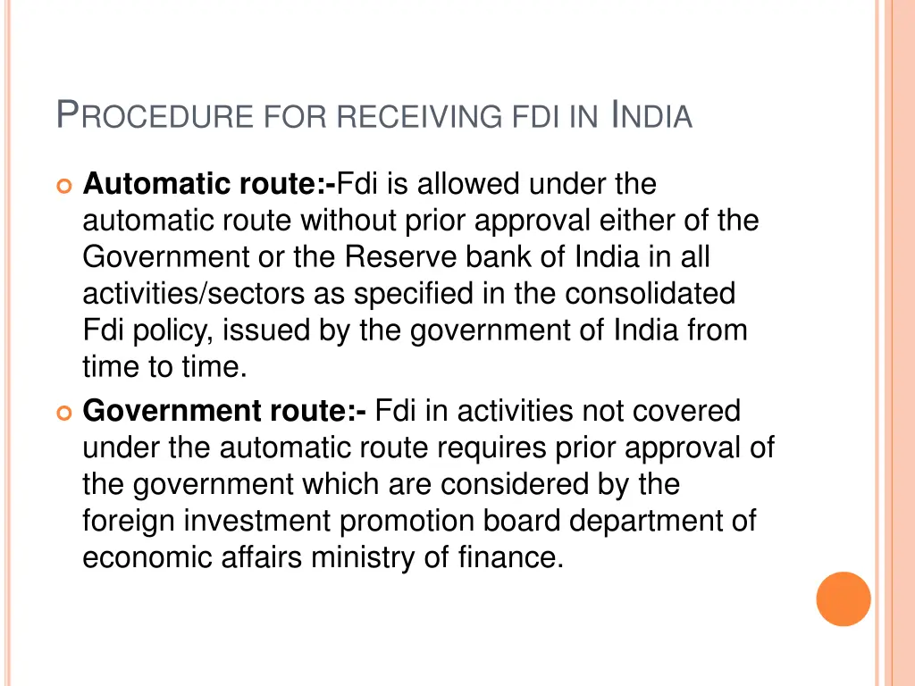 p rocedure for receiving fdi in i ndia