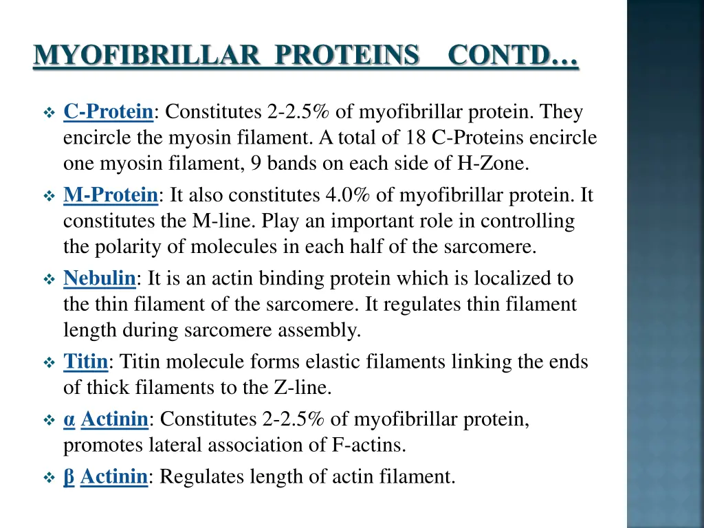 myofibrillar proteins contd