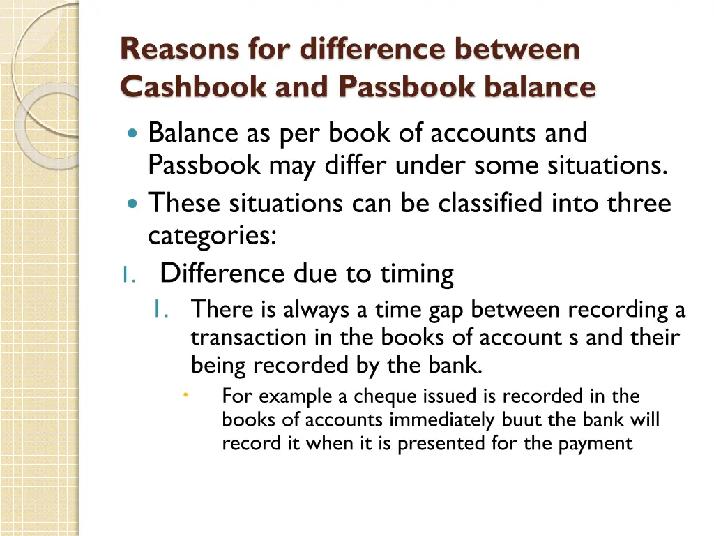 reasons for difference between cashbook