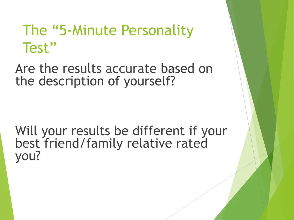the 5 minute personality test are the results