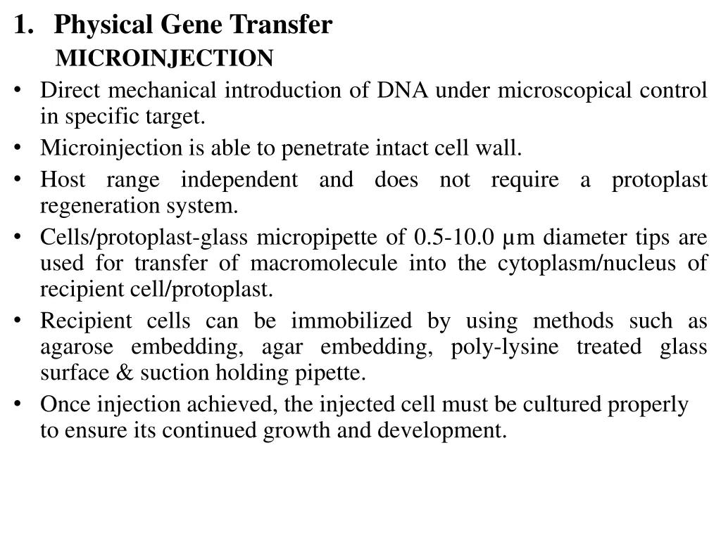 1 physical gene transfer microinjection direct