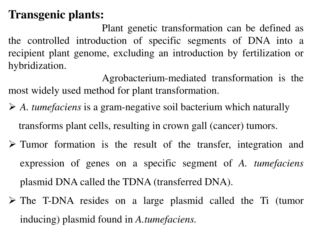 transgenic plants the controlled introduction