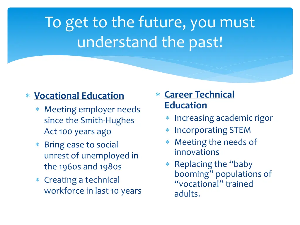 to get to the future you must understand the past