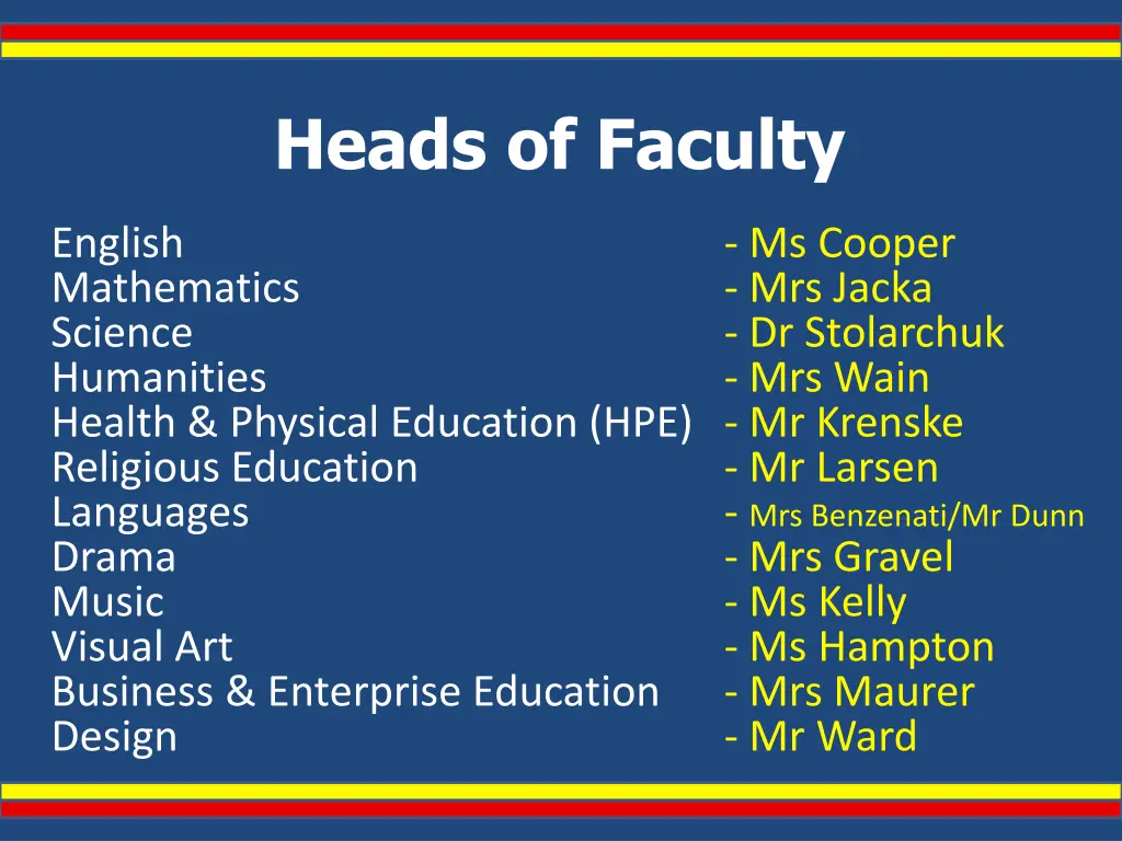 heads of faculty