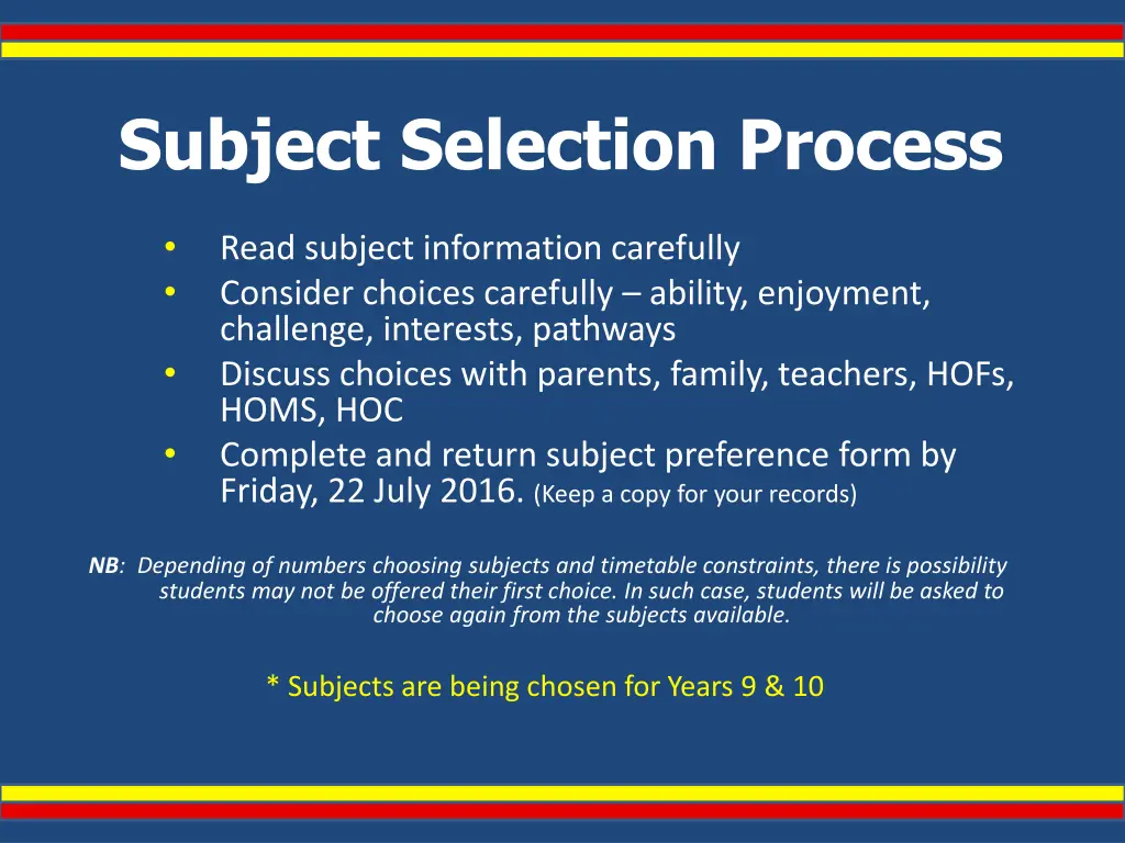 subject selection process