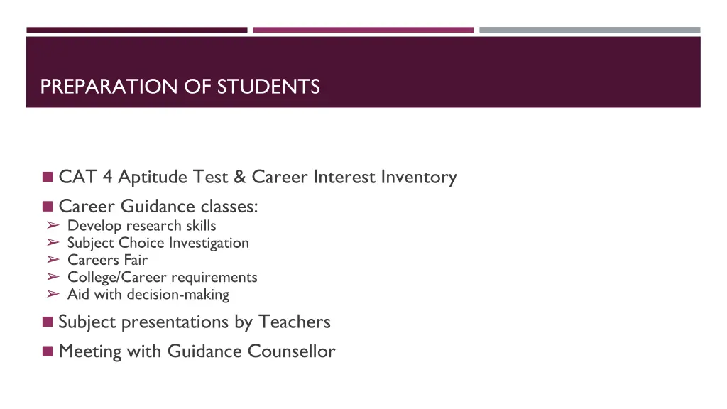 preparation of students