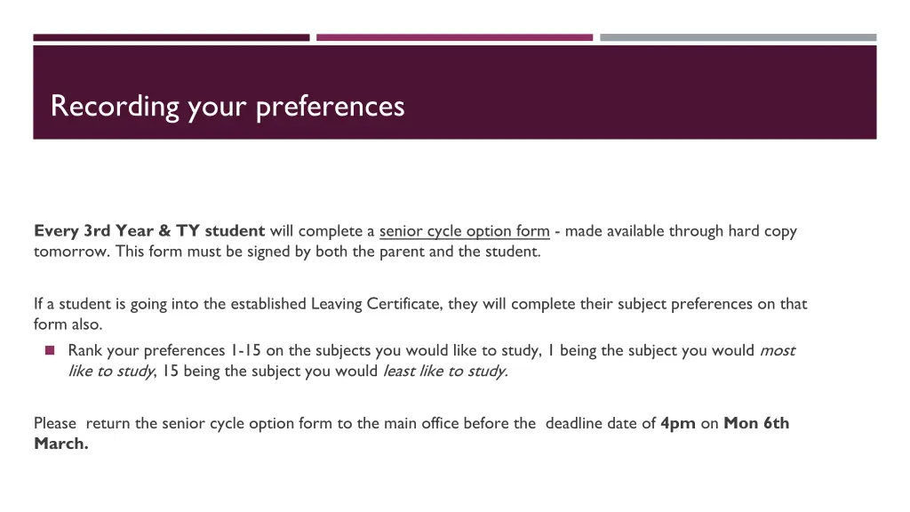 recording your preferences