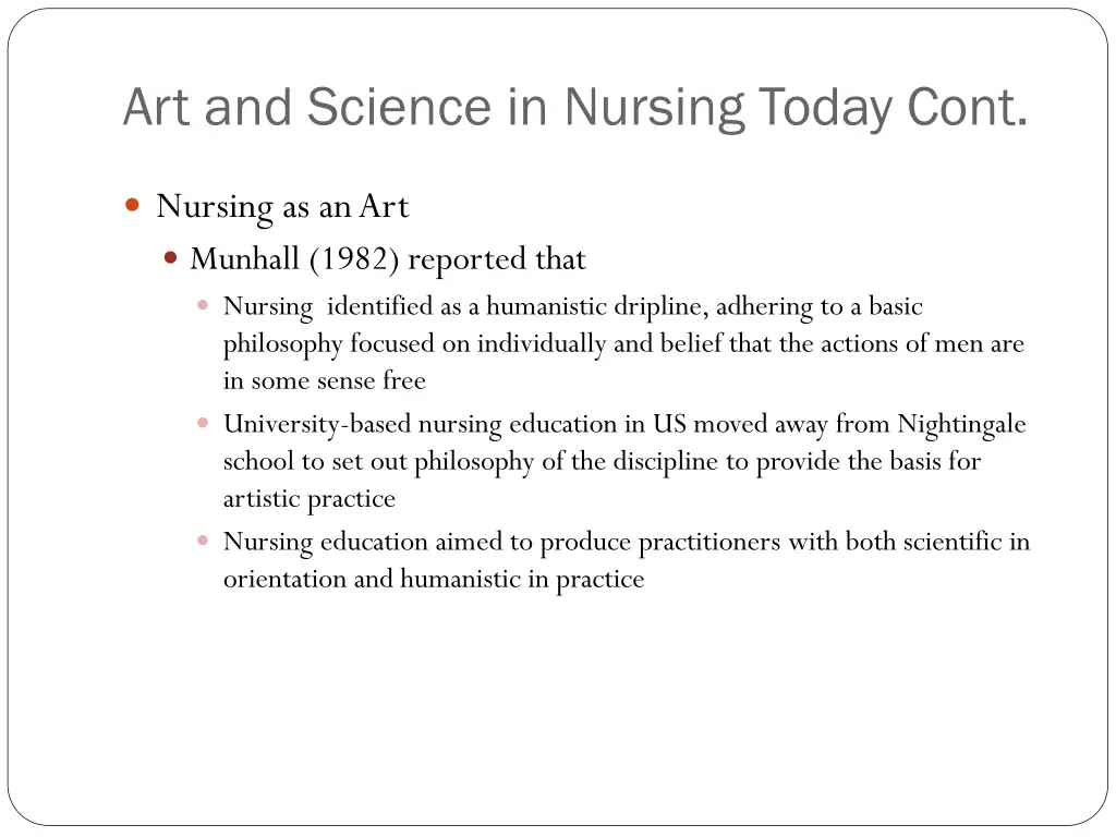 art and science in nursing today cont 1