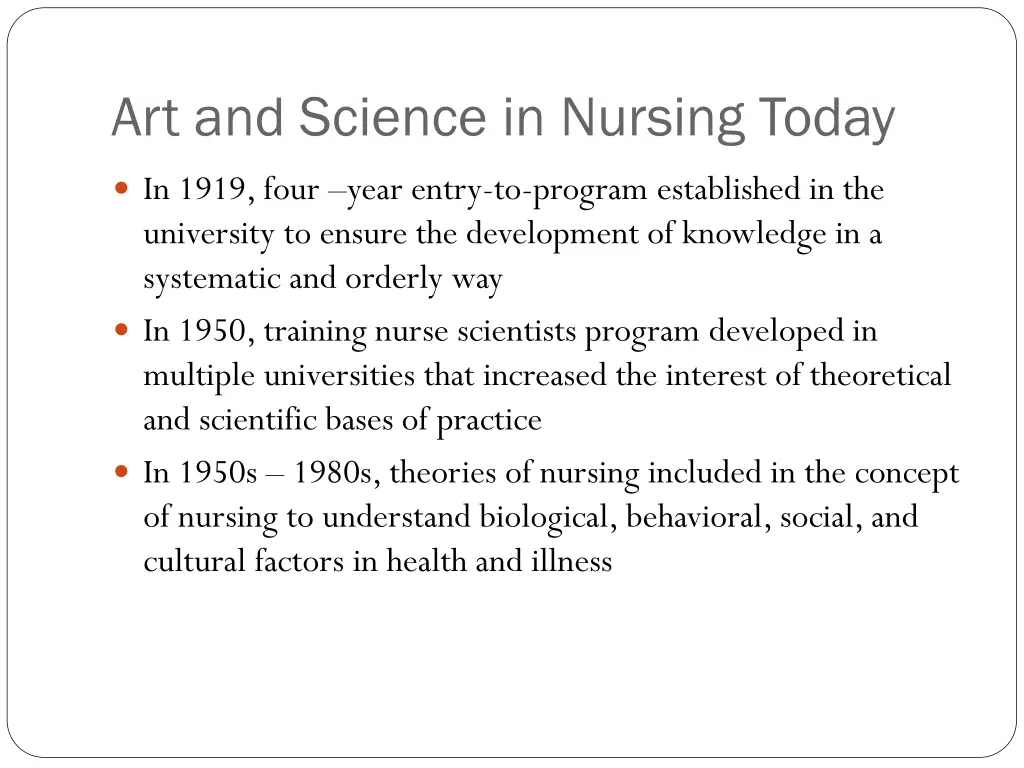 art and science in nursing today