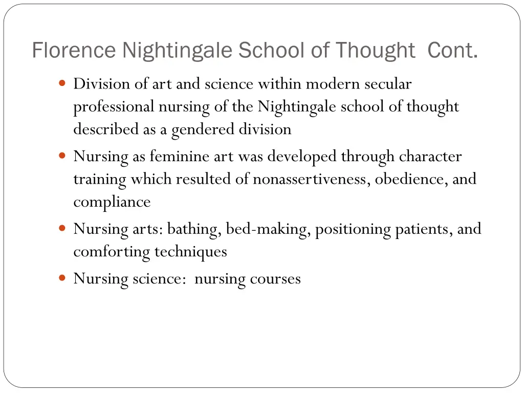 florence nightingale school of thought cont 2