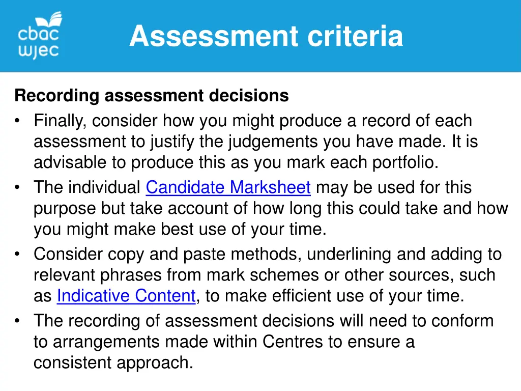 assessment criteria 1