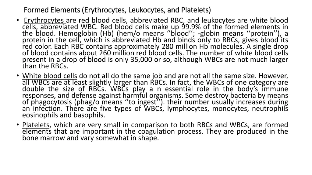 formed elements erythrocytes leukocytes