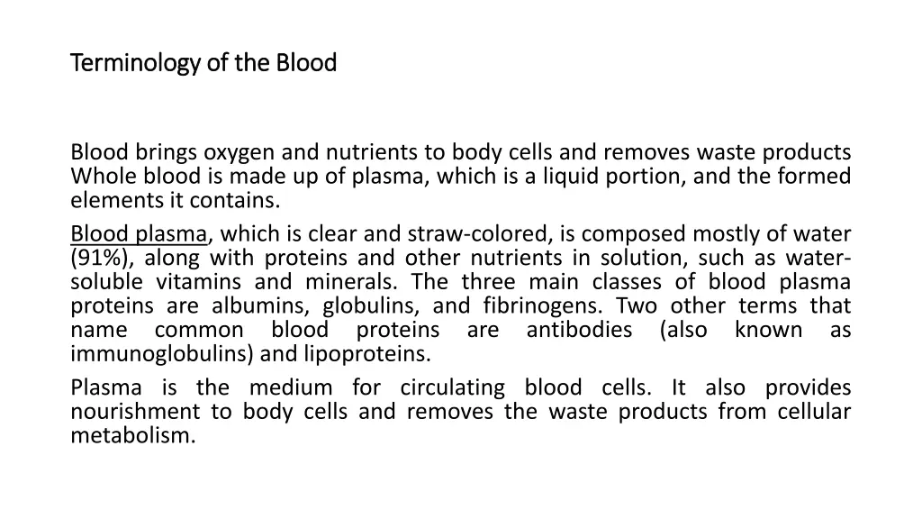 terminology of the blood terminology of the blood