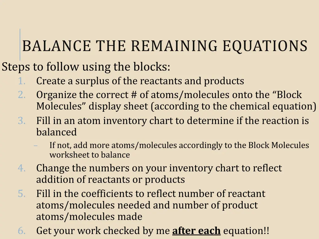 balance the remaining equations steps to follow