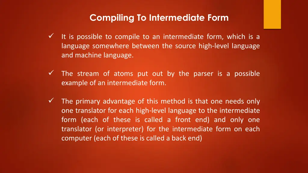 compiling to intermediate form