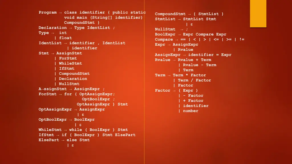 program class identifier public static void main