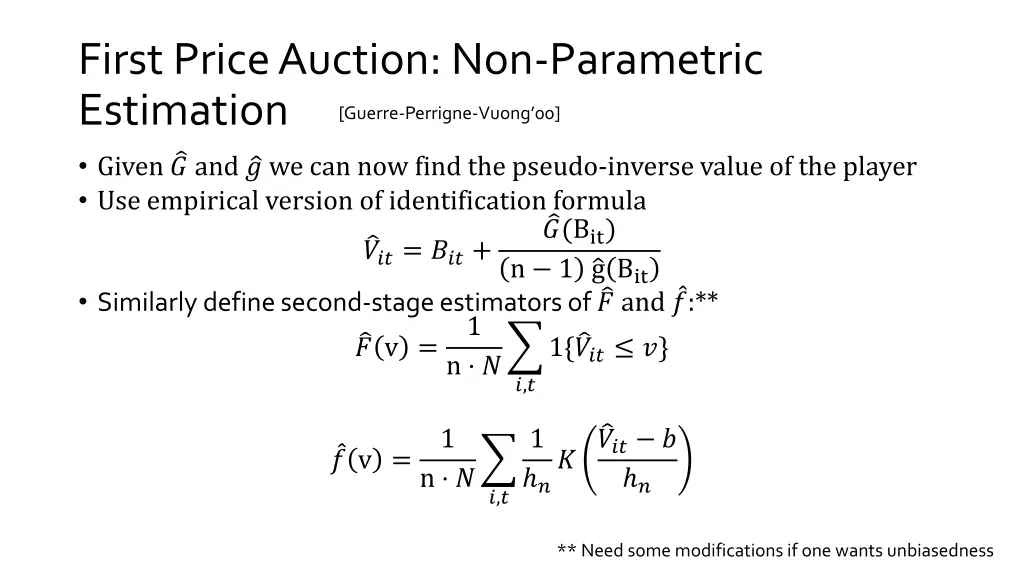 first price auction non parametric estimation 1