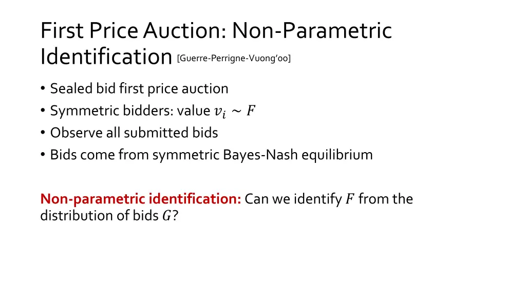 first price auction non parametric identification