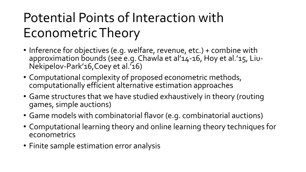 potential points of interaction with econometric