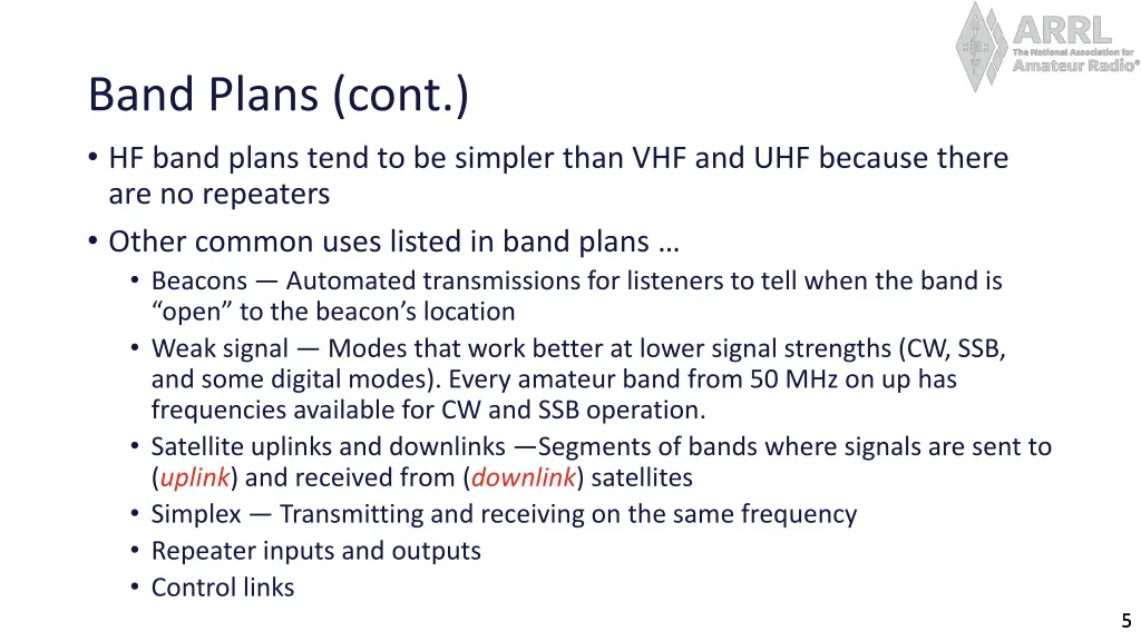 band plans cont hf band plans tend to be simpler