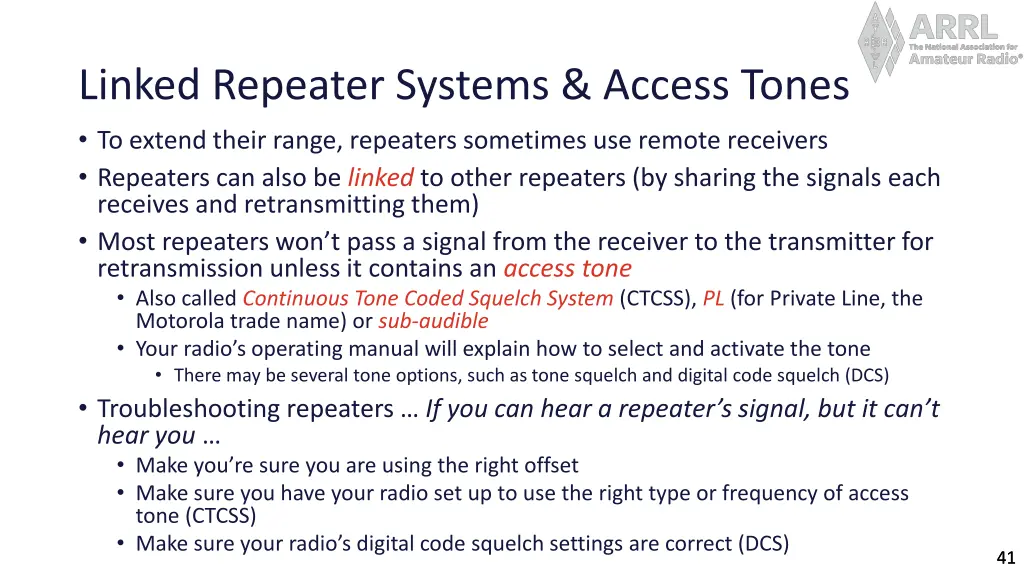 linked repeater systems access tones to extend